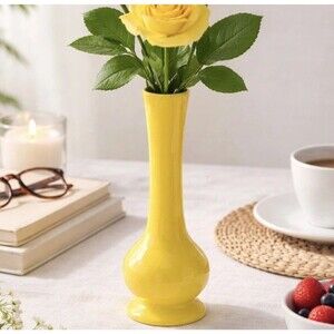 Vintage Royal Haeger Yellow Ceramic Bud Vase MCM Original Sticker 8.25” Tall